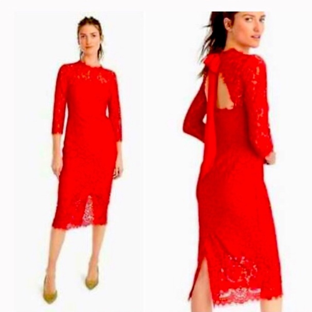 J. Crew Red Sheath Dress with Mandarin Collar and 3/4 Sleeves